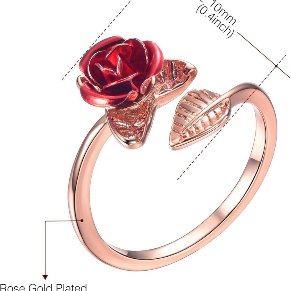 Rose Flower Ring, Stackable Band Ring For Women G… - image 6